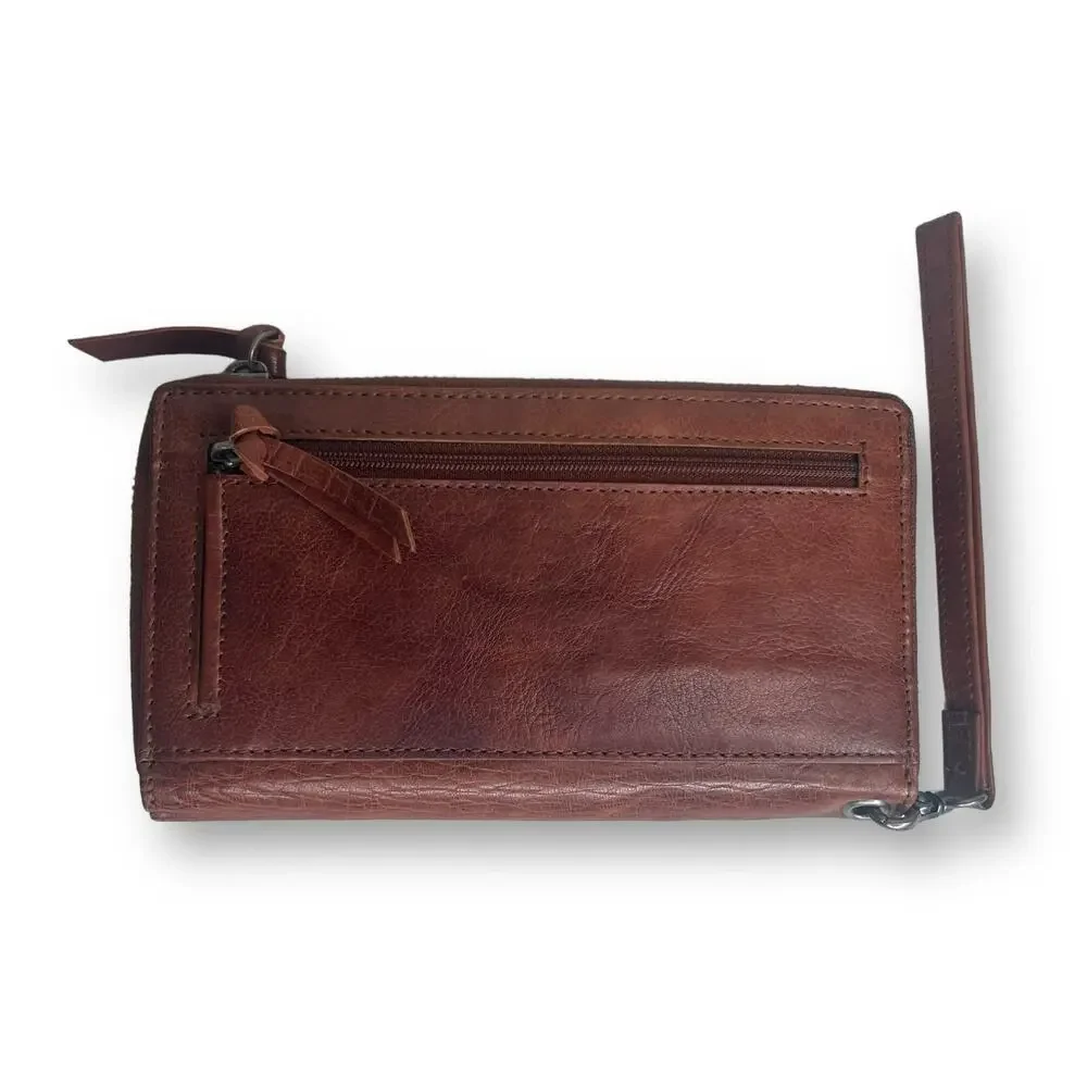 Spikes and Sparrow Brandy Brown Leather Aspen Wristlet Zip Wallet RFID Protected